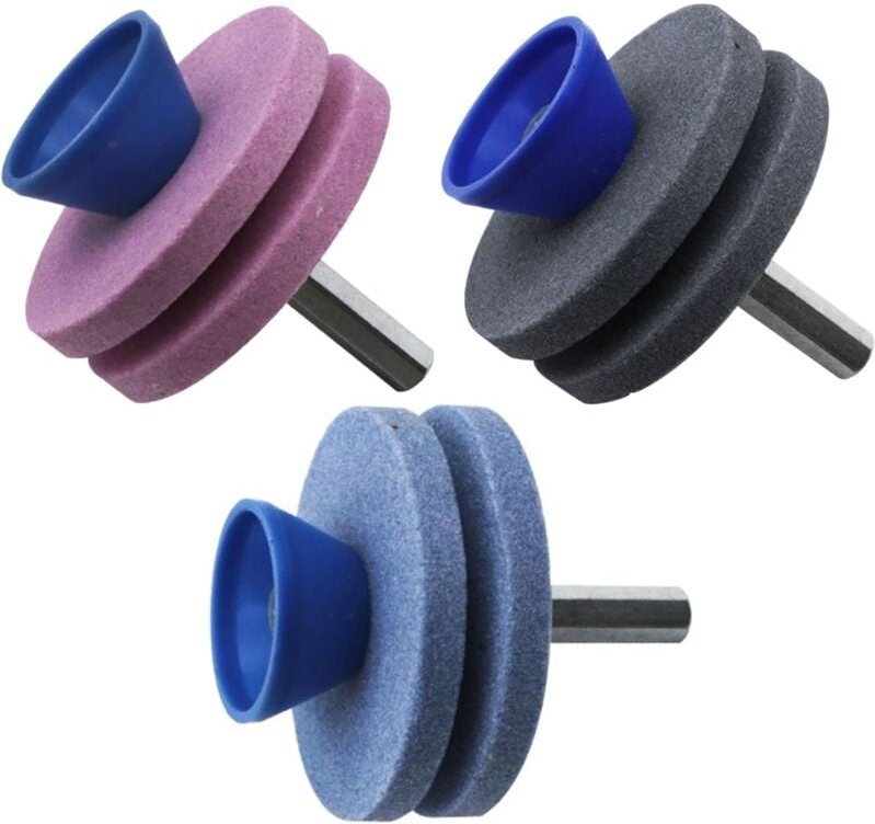 Thumbnail - Memkey - 3 Stück Rasenmäher-Messerschärfer, universeller Doppelschichtschärfer für Gartengeräte für elektrische Bohrmasc...