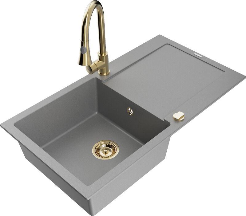 Leo 1 Becken-Granitspüle mit Abtropffl√§che und Mischbatterie Elia, Grau - 6501-71-670101-50 - Mexen