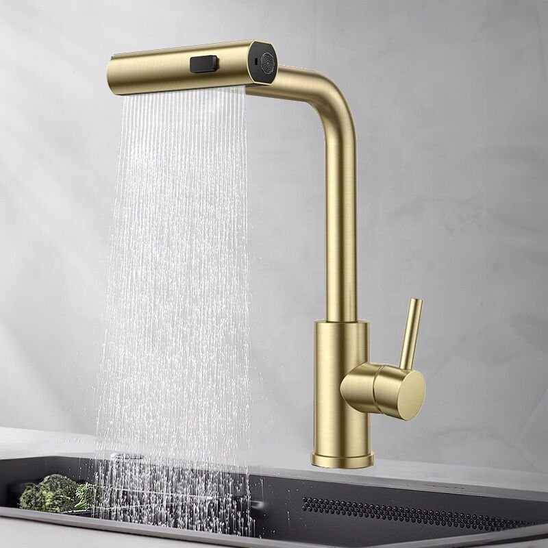 Edelstahl Pull Out Küchenarmatur Wasserfall Warm- und Kaltwasser Spülbecken Wasserhahn