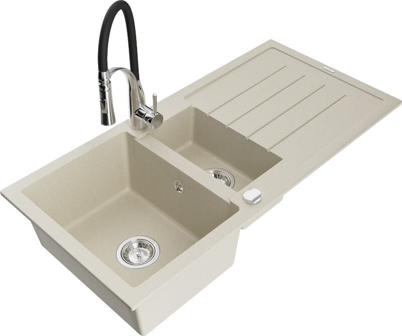 Andres 1,5-Becken-Granitspüle mit Abtropffl√§che und Mischbatterie Aster, Beige - 6515-69-73450-07 - Mexen