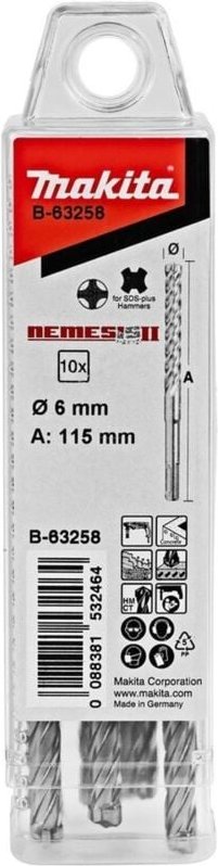 Hm Bohrer nemesis ii ø 6,0 mm, Länge 115 mm, SDS-plus, 10 Stk. - Makita