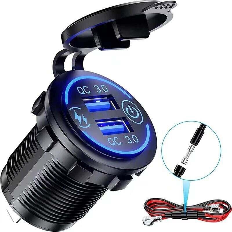 Presa di ricarica USB doppia 3.0, presa USB impermeabile 12V/24V con interruttore touch per auto, nautica, barca, camper...
