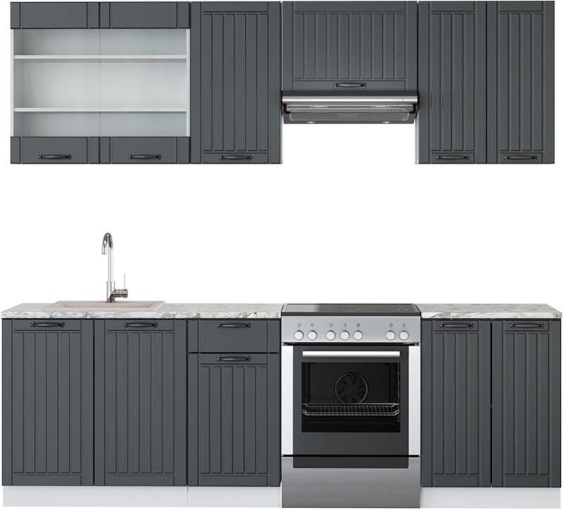 Vicco - Küchenzeile Fame-Line, Anthrazit Landhaus/Weiß, 240 cm , ap Marmor