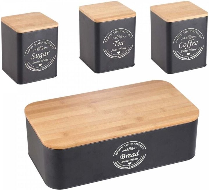 Northix - Herzberg hg 04401 4 teiliges brotkasten set mit behaltern - mattschwarz 88