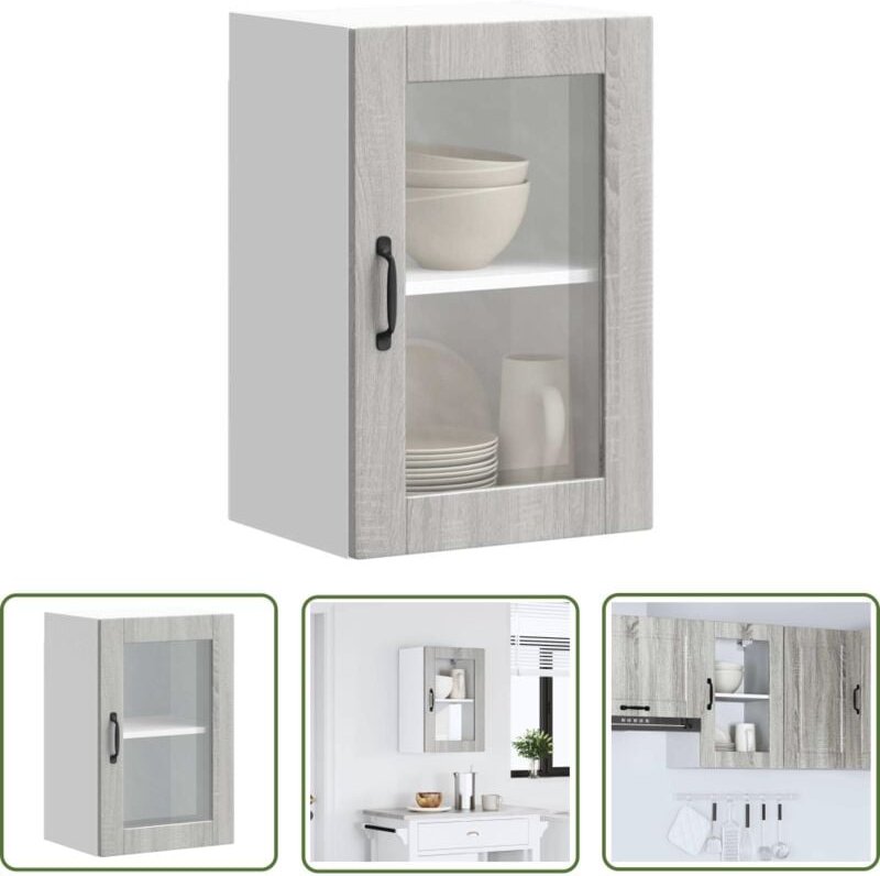 The Living Store - vidaXL Küchen-Hängeschrank mit Glastür Porto Grau Sonoma