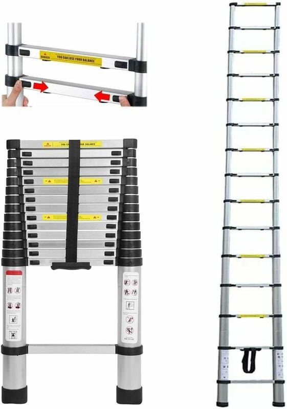4,4m Teleskopleiter Dachbodenleiter für Zuhause, Büro, Wohnmobil, robuste Aluminium-Auszugsleiter, 150kg Tragkraft, einf...