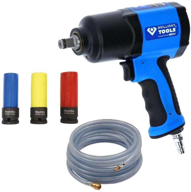 Brilliant Tools - Druckluft-Schlagschrauber 1/2" 1.450 Nm inkl. Steckschlüssel-Set + PVC-Gewebeschlauch