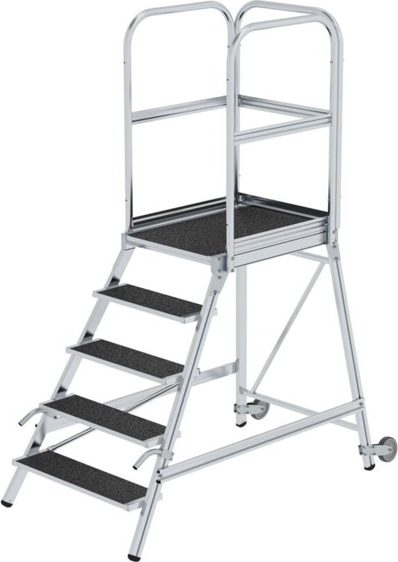 Günzburger Steigtechnik Podesttreppe einseitig begehbar mit Rollen & Griffen Korrundbeschichtung R13 5 Stufen - 055105