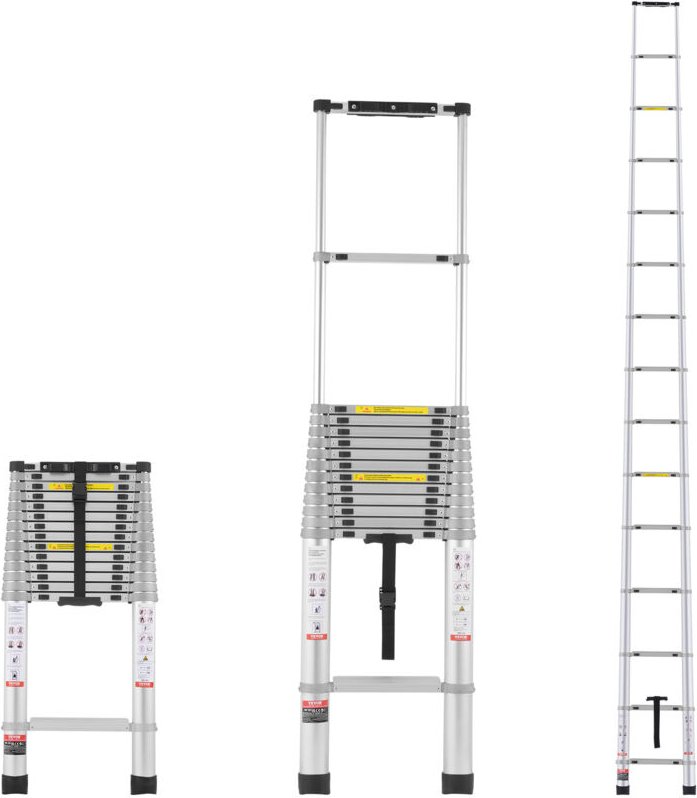 Teleskopleiter, 6,2 m leichte Ausziehleiter aus Aluminium, Klappleiter mit Mehrfach-Einzug, Tragkraft 190 kg mit rutschf...