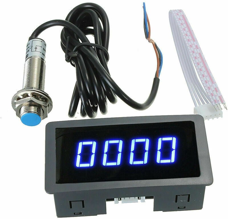 Thumbnail - Jalleria - Blauer 4-LED-Digital-Tachometer-Tachometer + Hall-Näherungsschaltersensor
