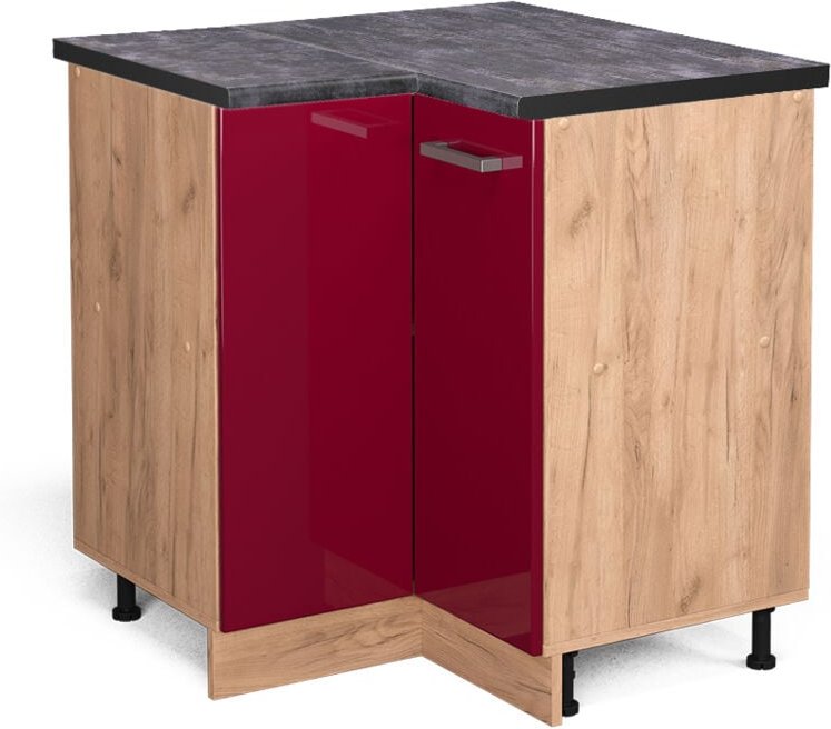 Vicco - Eckunterschrank R-Line, Bordeaux Hochglanz, 75.6 cm, ap Anthrazit