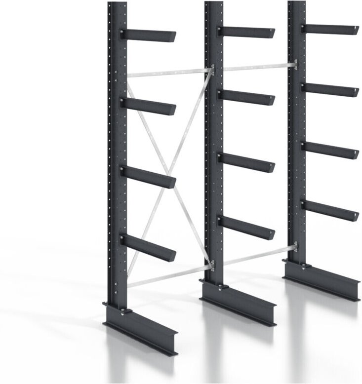 Kragarmregal schraubbar einseitig 2 Felder mit 4 Ebenen 2560x3550x800mm - Stier