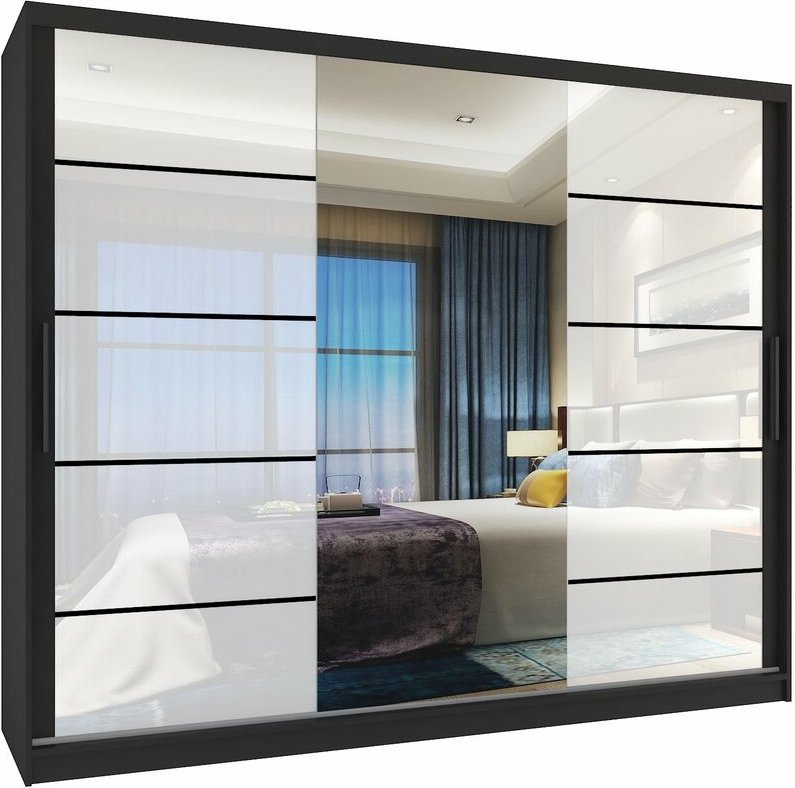 Schiebeschrank Belini 232 cm Mit Schubladen mit Spiegel weiß glänzend Hersteller