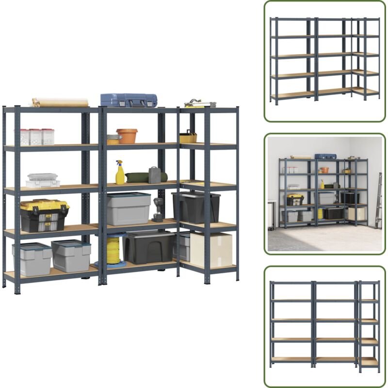 VidaXL Lagerregale mit 5 Böden 3 Stk. Anthrazit Stahl & Holzwerkstoff