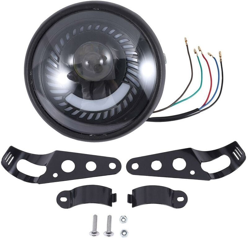 Woosien - Motorrad Cafe Bobber 6,5 Zoll LED-Scheinwerfer, weiße Seitenhalterung