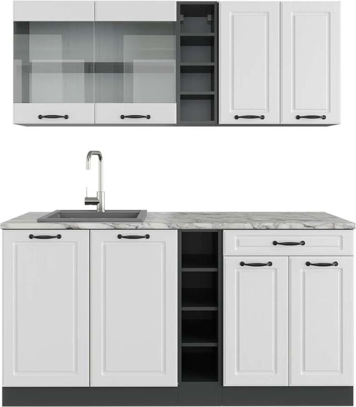 Vicco - Singleküche R-Line, Weiß Landhaus/Anthrazit, 160 cm , ap Marmor