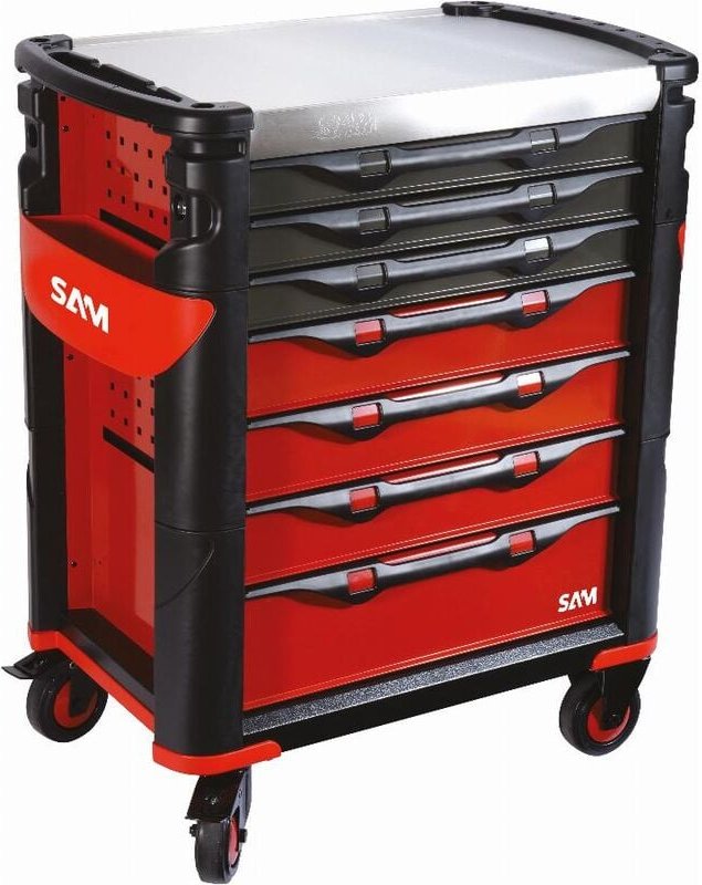 Sam Outillage - Großraumwagen 7 Schubladen rot Edelstahlplatte - 417H