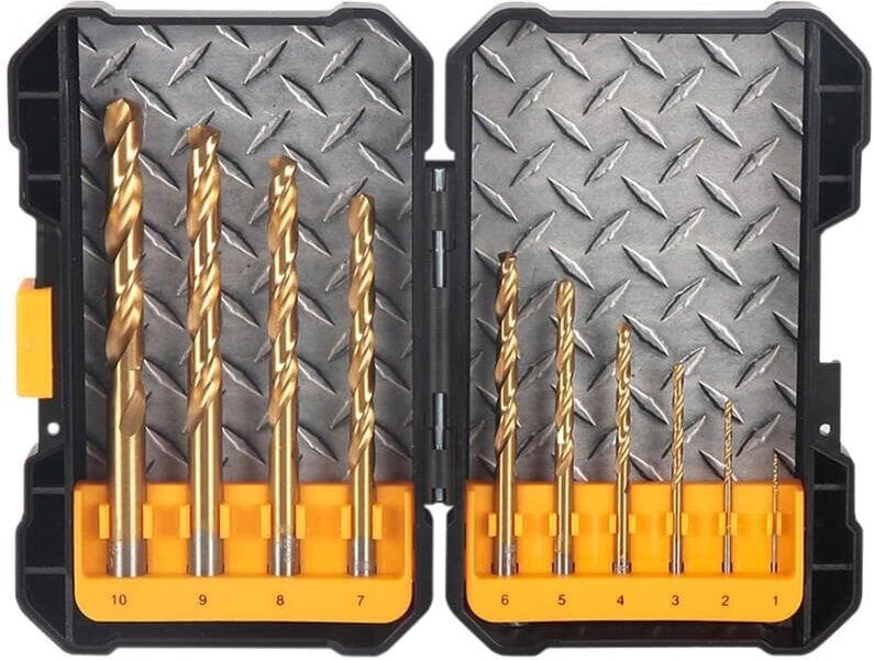 JCB - hss-tin Bohrerset 10-teilig 1,0 bis 10,0 mm Metallbohrer Titan beschichtet