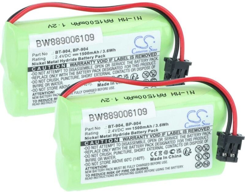 Vhbw - 2x Akku Ersatz für Memorex BP-904, BT-904 für schnurlos Festnetz Telefon (1500 mAh, 2,4 v, NiMH) Grün