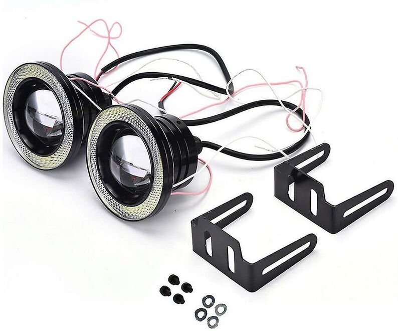 Woosien - 12V 3 Zoll Universal Cob Led Drl Fahrlicht Weiß + Gelb Angel Eyes Nebelscheinwerfer Scheinwerferlampen Rou