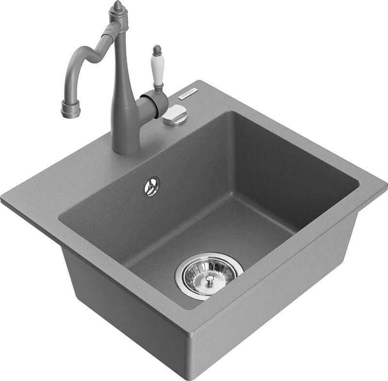 Milo 1-Becken-Granit-Spüle mit Mischbatterie Carla, Grau - 6505-71-670700-71 - Mexen