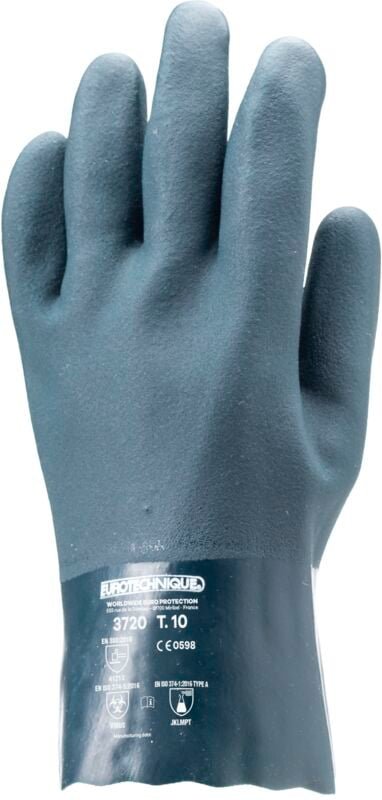 Satz mit 10 Paar Handschuhen mit doppelter Beschichtung auf der Hand EUROCHEM 3720 - PVC Grün Größe 9