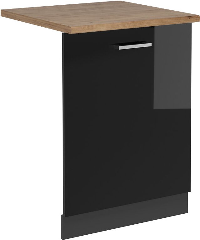 Vicco - Geschirrspülblende R-Line, Schwarz Hochglanz, 60 cm , ap Eiche
