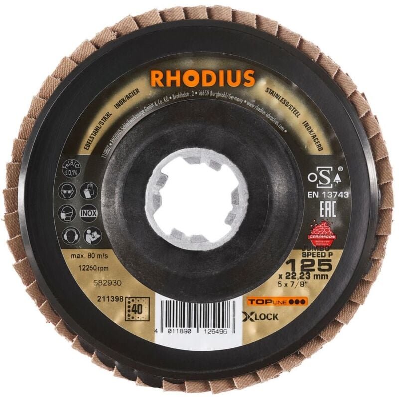 Rhodius - jumbo speed p x-lock, 10 Stück, 125 mm, Korn 40, x-lock Fächerschleifscheibe