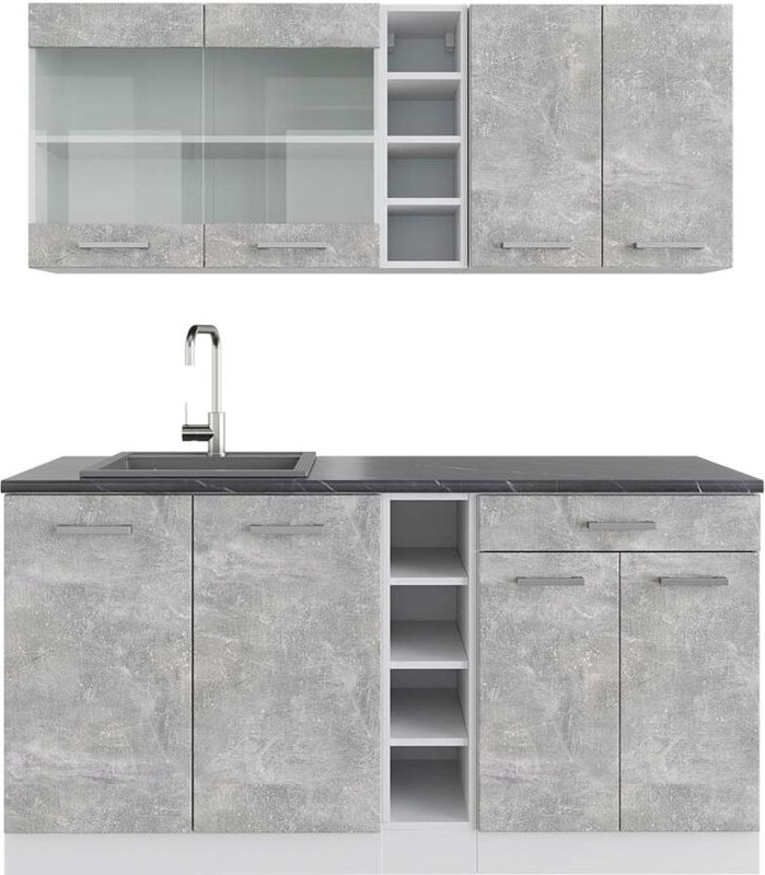 Vicco - Singleküche R-Line, Beton/Weiß, 160 cm , ap Anthrazit
