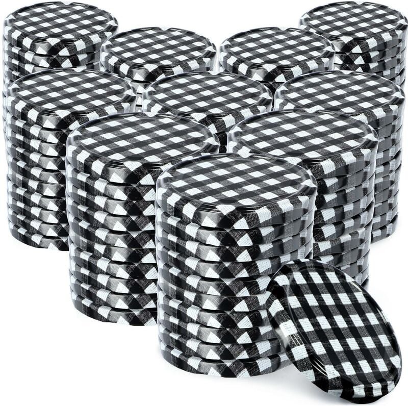 Kadax - Schraubdeckel fi82 mm, für Einmachgläser, 100 Stück, Schwarz kariert