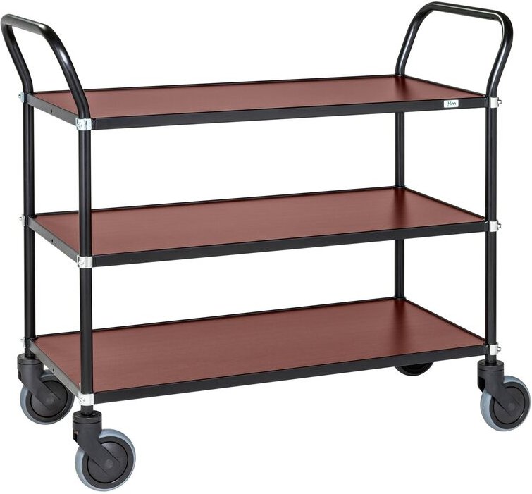 Kongamek Design Servierwagen in schwarz mit 3 Böden 760x430mm in Mahagonioptik mit Bremse