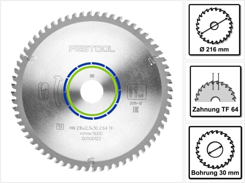 Kreissägeblatt aluminium/plastics hw 216x2,3x30 TF64 (500122) - Festool