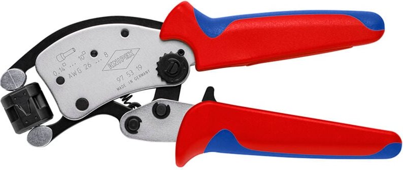 KNIPEX 97 53 19 Twistor® T Selbsteinstellende Crimpzange für Aderendhülsen mit drehbarem Crimpkopf mit Mehrkomponenten-H...
