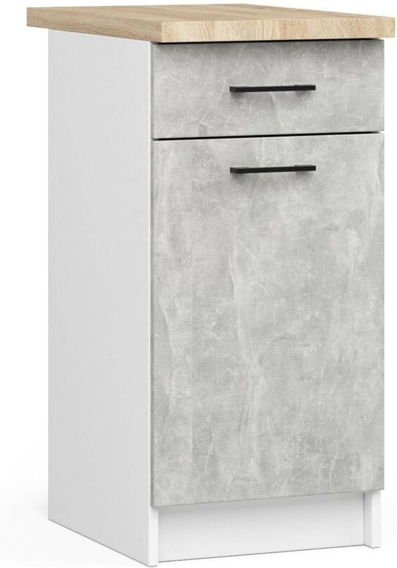 Küchenschrank Akord oliwia modular S40 Unterschrank mit Arbeitsplatte Weiß 40 cm Tür Schublade 2 Ebenen Front Beton B40 ...