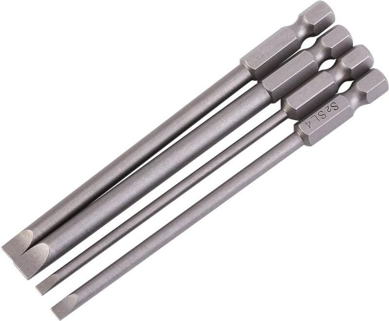 4 Stück magnetischer Flachkopf-Schraubendreher-Bit aus legiertem Stahl S2 1/4 Zoll 100 mm