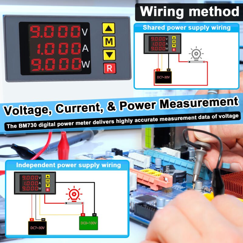 Ej.life - BM730 3-in-1-Digitalmultimeter – Voltmeter/Amperemeter/Wattmeter – Akustischer Alarm – 4-stellige Genauigkeit ...