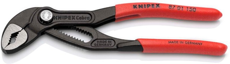 KNIPEX 87 01 150 Cobra® Hightech-Wasserpumpenzange mit rutschhemmendem Kunststoff überzogen grau atramentiert 150 mm