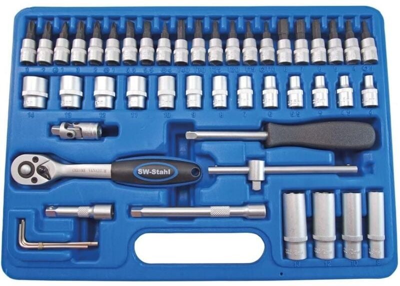 SW-Stahl 06455L Steckschlüsslsatz I 47-teilig I 1/4 Zoll I Werkzeugkoffer Industriequalität