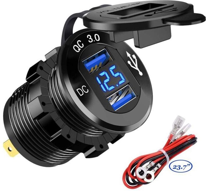 Ulisem - usb Fast Car Charger Zwei QC3.0 usb Ports, 12V/24V Wasserdicht, mit led Digital Voltmeter