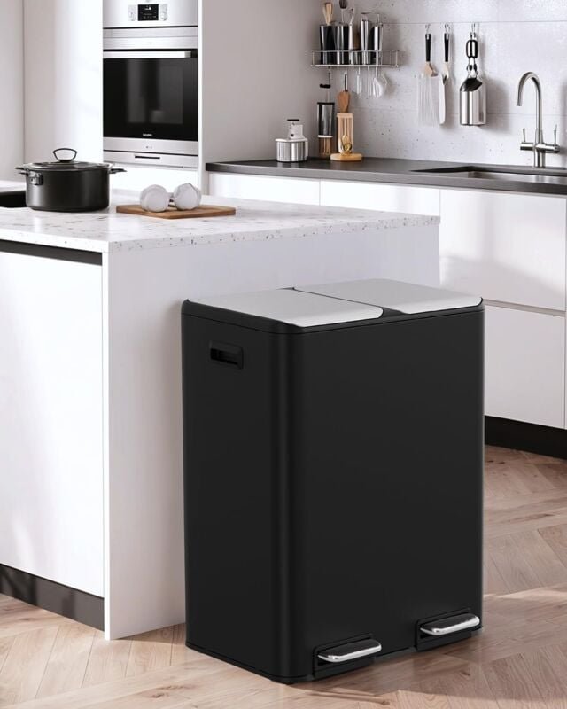 Thumbnail - 2-Kammer-Mülleimer, 2 x 30 l, Treteimer, mit Geruchsfilter, geräuscharmem Deckel, Kunststoff-Inneneimer, Recyclingsystem...