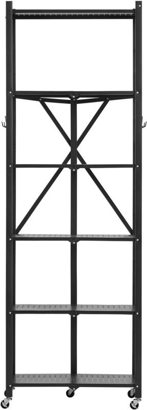 Mophorn 6 Etagen, Klappbare Regale mit Rädern, 30x61x183 cm, Faltbares Schwerlastregal, montagefreies Standregal, vielse...