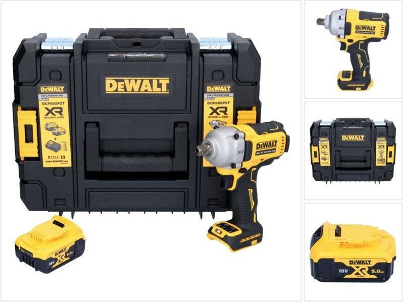 DeWalt DCF 892 NT Akku Schlagschrauber 18 V 813 Nm 1/2" Brushless + 1x Akku 5,0 Ah + TSTAK - ohne Ladegerät
