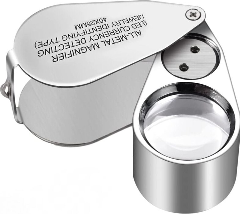 40-fache, faltbare Juwelierlupe mit LED-Licht zur Schmuckuntersuchung (LED-Währungserkennung/Juwelierlupentyp).