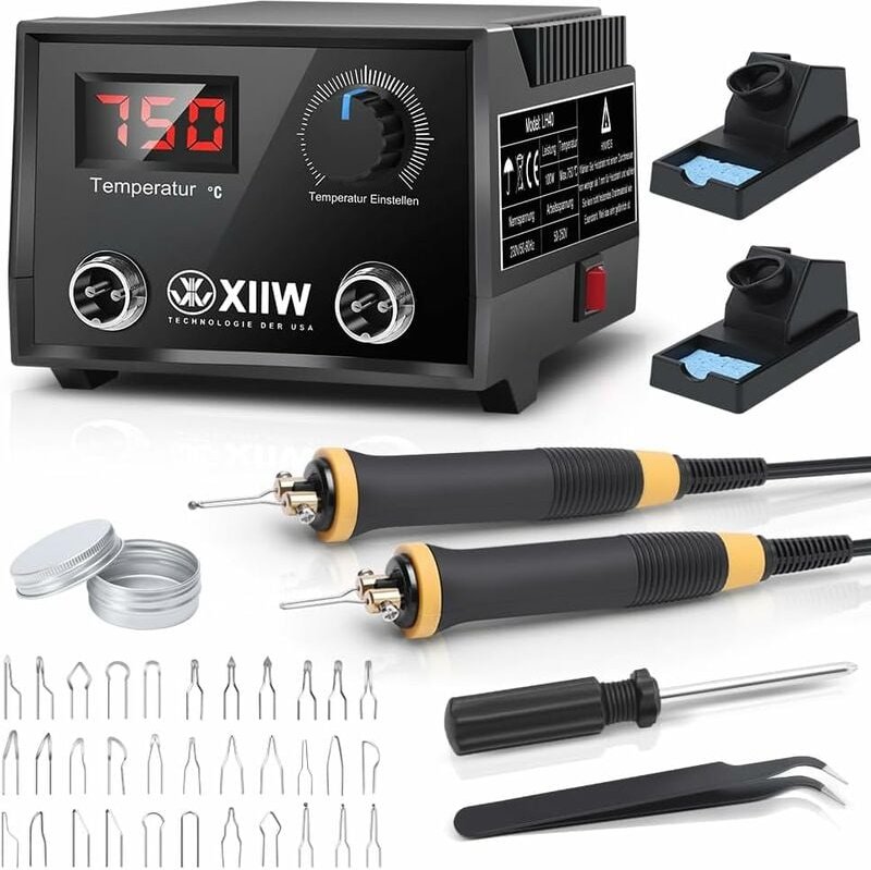 Pyrography Machine, 100W Holzbrenner Set mit 2 Stiften und 33 Tlg Drahtspitzen, Brandmalstation Brennkolben Brandmalerei...