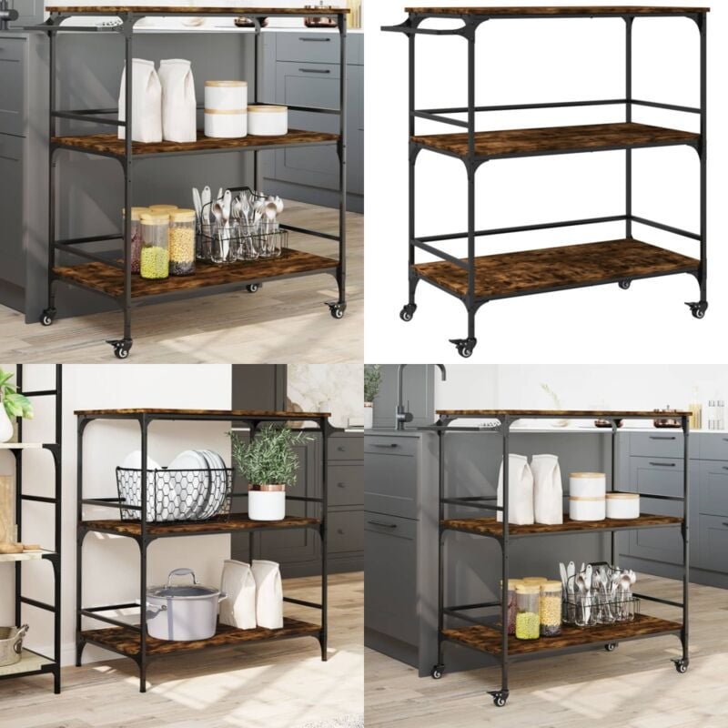 Küchenwagen Räuchereiche 100,5x50x105 cm Holzwerkstoff - Küchentisch - Küchenschrank - Servierwagen - Lagertisch - Mobil...