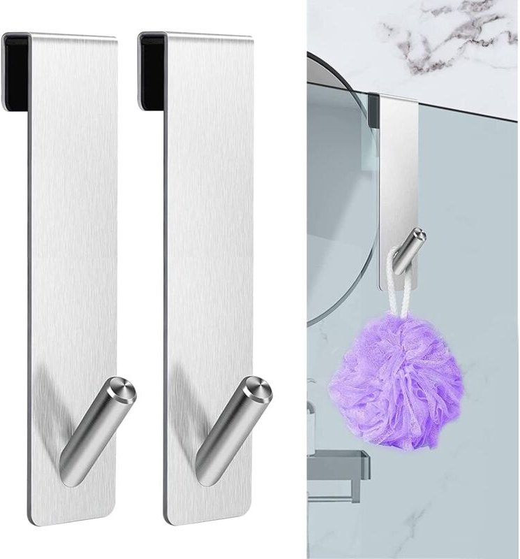 Ahlsen - Duschhaken ohne Bohren – Duschtürhaken – Edelstahl-Duschhaken – Duschhaken, Türhaken für rahmenlose Glas-Badezi...