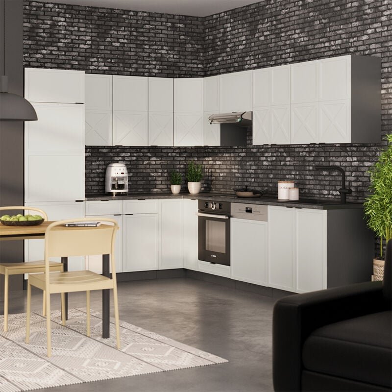 Eckküche Fame-Line, GrauBeige/Anthrazit, 227 x 287 cm , AP Anthrazit, Vicco