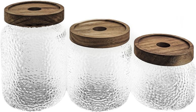 Thumbnail - 3er Set Vorratsbehälter aus Borosilikatglas mit luftdichtem Holzdeckel