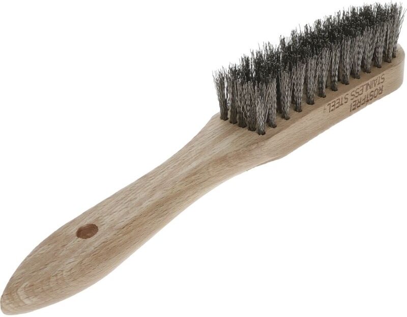 Osborn Drahtbürste 5-reihig, Handdrahtbürste mit Stiel aus Holz, Stahldraht rostfrei gerade