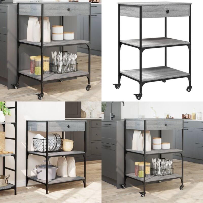 Küchenwagen Grau Sonoma 60x48x89,5 cm Holzwerkstoff - Küchentisch - Küchenschrank - Kücheninsel - Mobiliar - Holztisch -...